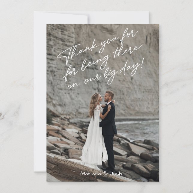 Script Modern Wedding Photo Thank You Card Dankeskarte (Vorderseite)