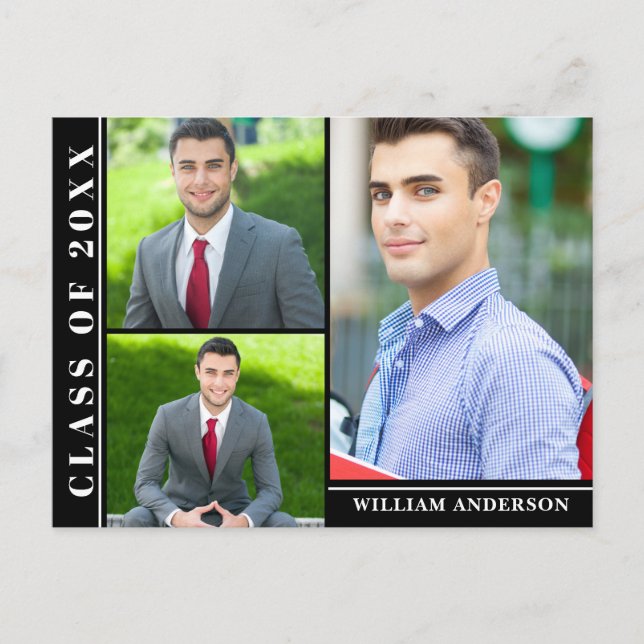 Script moderne 3 PHOTO Graduation Party Invitation (Devant)