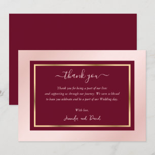 Script moderne Burgundy Blush Gold Carte de remerc