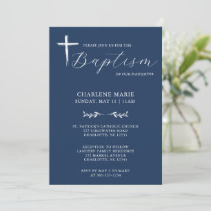 Script moderne élégant Baptême bleu Invitation