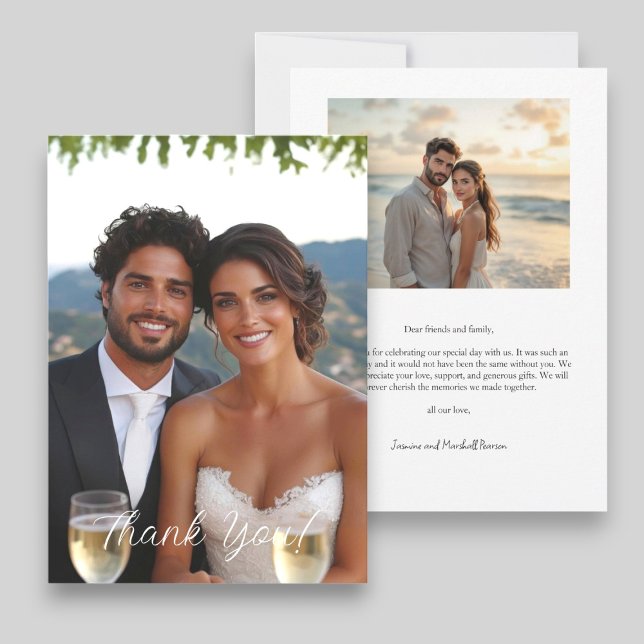 Script moderne Mariage photo simple Merci (modern two photo wedding thank you card )