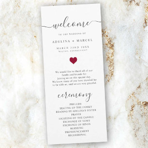 Script moderne Red Heart Welcome Wedding Programme
