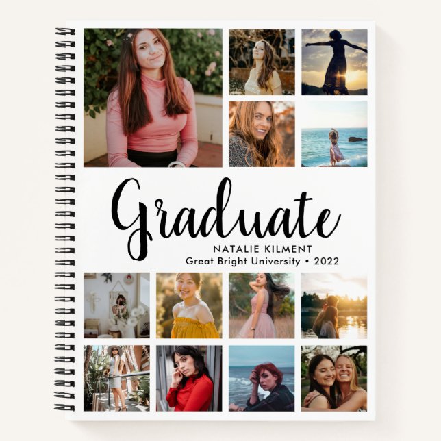 Script Moderner Graduate Foto Collage Abschluss Notizbuch (Vorderseite)