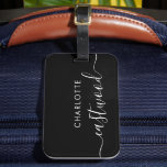 Script Monogram Black Luggage Tag Gepäckanhänger<br><div class="desc">An elegant modern minimalist monogram on black,  in vintage sans serif type,  contrasted with a handwritten style script font. Elegant style for your travel accessory.</div>
