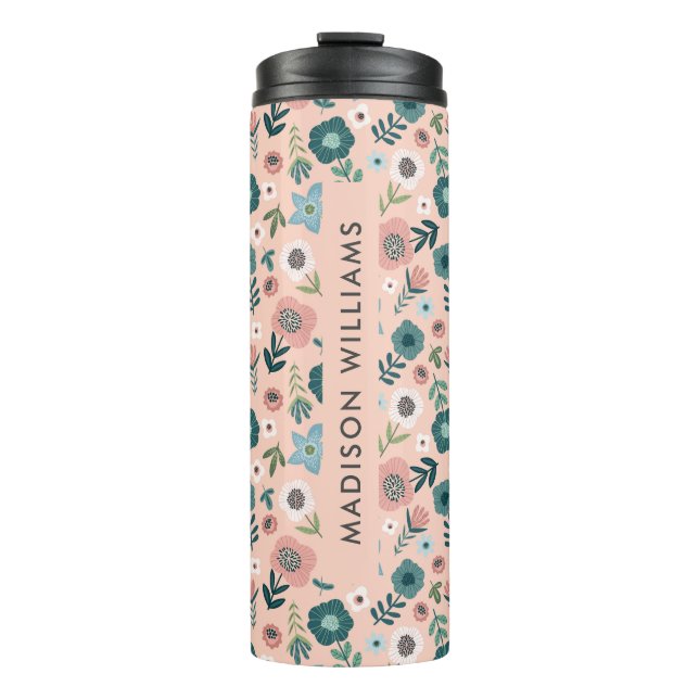 Script Monogram Blume Thermal Tumbler Thermosbecher (Vorderseite)