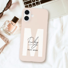 Script Monogram Blush Pink Moderne Chic Signatur iPhone 16 Plus Hülle