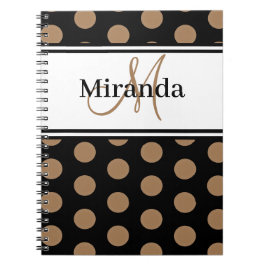 Script Monogram Brown Polka Dots Schwarz-weiß Notizblock