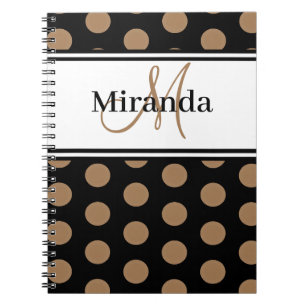 Script Monogram Brown Polka Dots Schwarz-weiß Notizblock