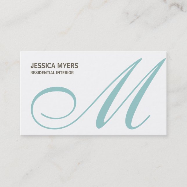 Script Monogram Business Card (Türkis) Visitenkarte (Vorderseite)