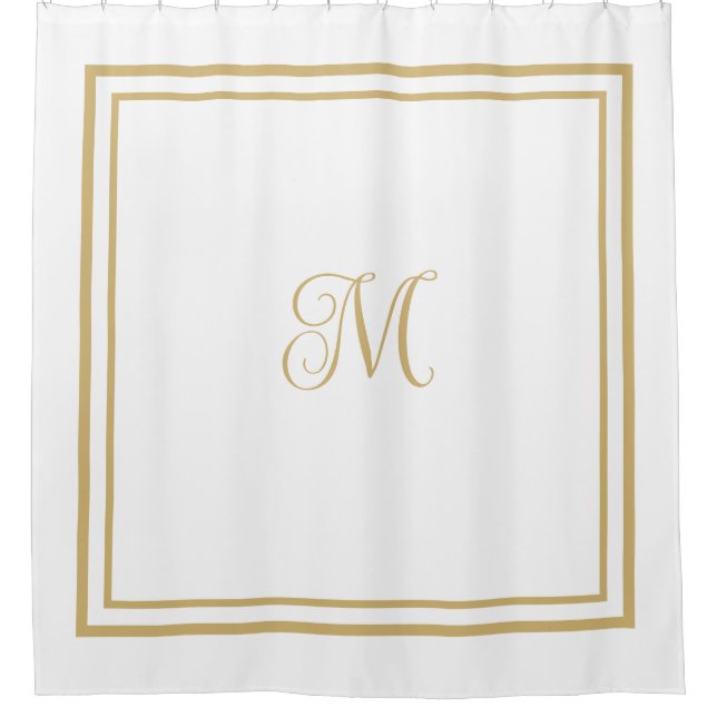 Script Monogram Elegant Gold Double Border Duschvorhang (Vorderseite)