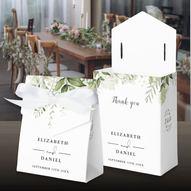Script Monogram Floral Greenerity Wedding Geschenkschachtel (Script Monogram Floral Greenery Wedding Favor Boxes)