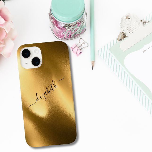 Script Monogram Gold Foil Muster Glam Trendy Case-Mate iPhone 14 Hülle (Monogrammed Script Gold Foil iPhone Case)