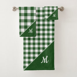 Script Monogram Green White Buffalo Kariertes Must Badhandtuch Set