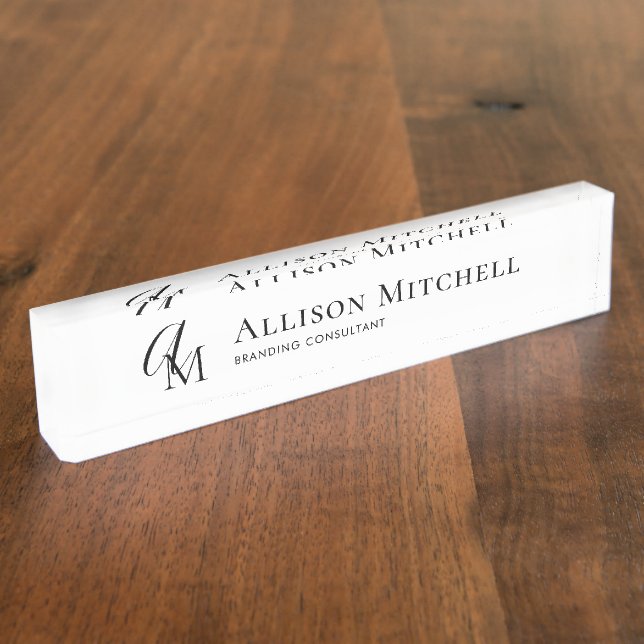 Script Monogram Minimalist Elgeant Desk Nameplate Namensplakette (Seite)