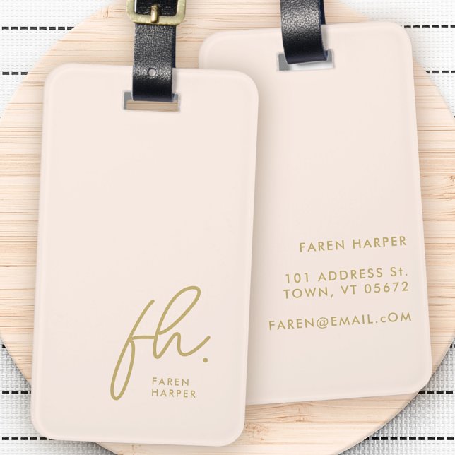Script Monogram Modern Simple Eleganush Gold Gepäckanhänger (Von Creator hochgeladen)