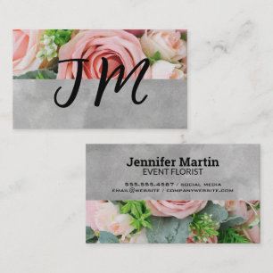 Script Monogram Pink Roses Blume Visitenkarte