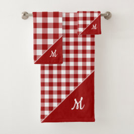 Script Monogram Red White Buffalo Kariertes Muster Badhandtuch Set
