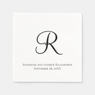 Script Monogram Schwarz-weiß Elegant Wedding Napki Serviette