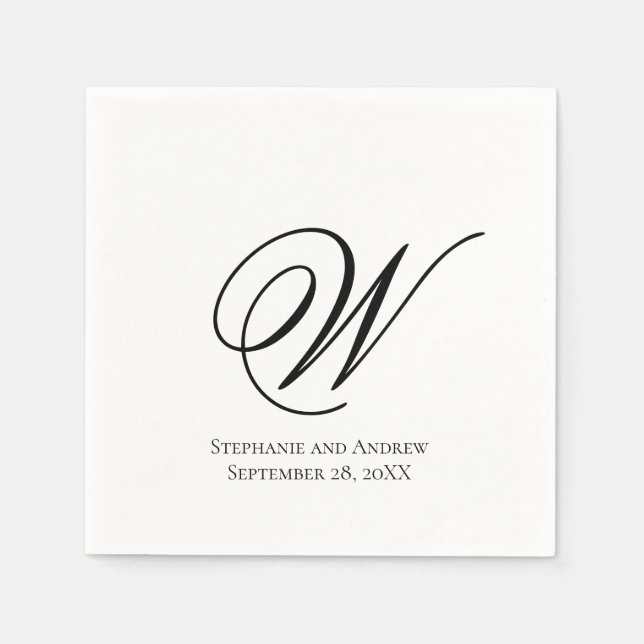 Script Monogram Schwarz-weiß Elegant Wedding Serviette (Vorderseite)