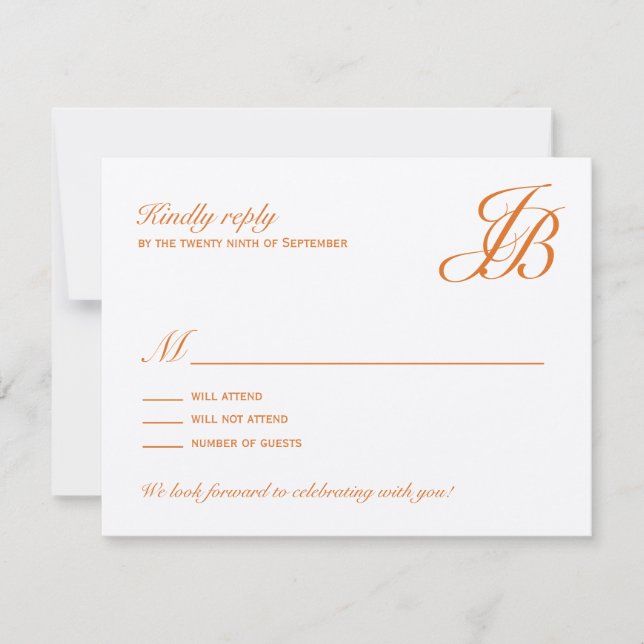 Script Monogram Wedding RSVP Card (Orange) (Vorderseite)