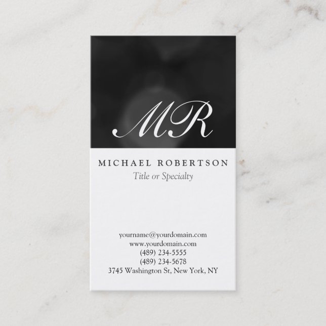 Script Monogram White Black Pattern Business Card Visitenkarte (Vorderseite)