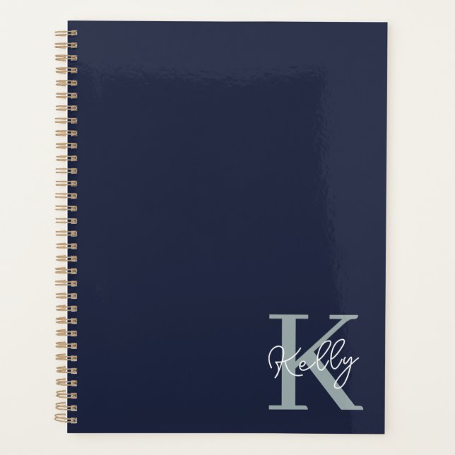 Script Monogramme bleu marine moderne (Devant)