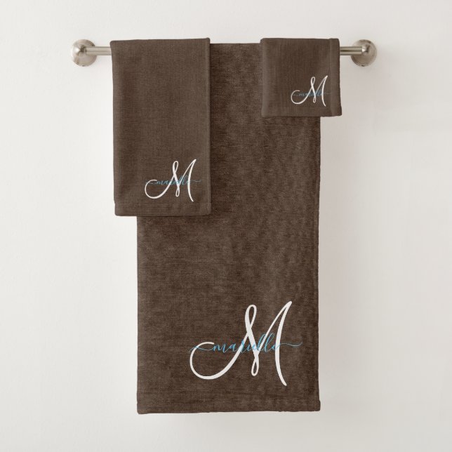 Script Monogramme Faux Linen Dark Brown (En situation)