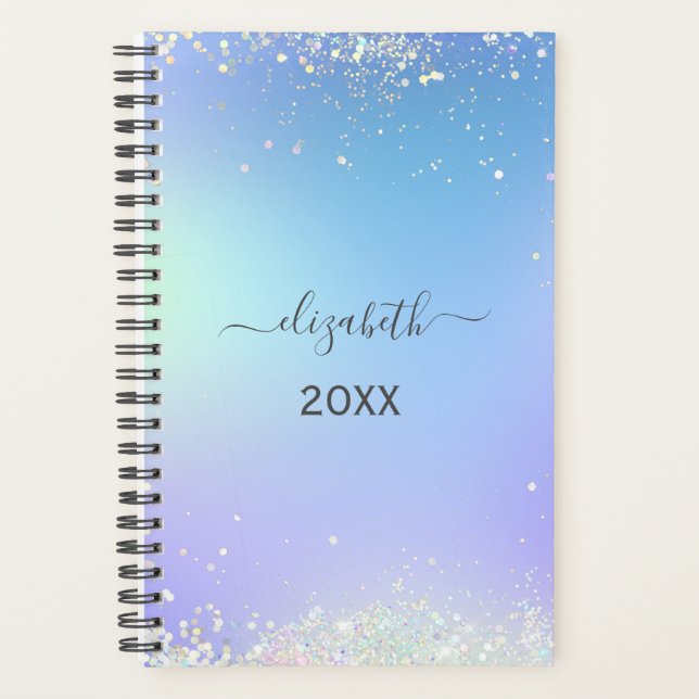 Script Monogramme Paillettes Arc-en-Ciel Bleu Viol (Devant)