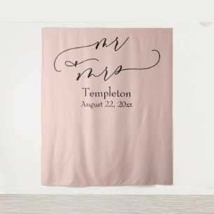 Script Mr. & Mrs Simple Blush Foto Hintergrund Wandteppich