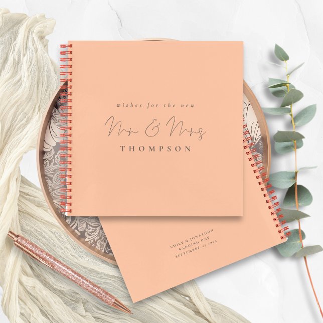 Script Mr. Wedding Peach Guest Book Notizbuch (Front and back view)