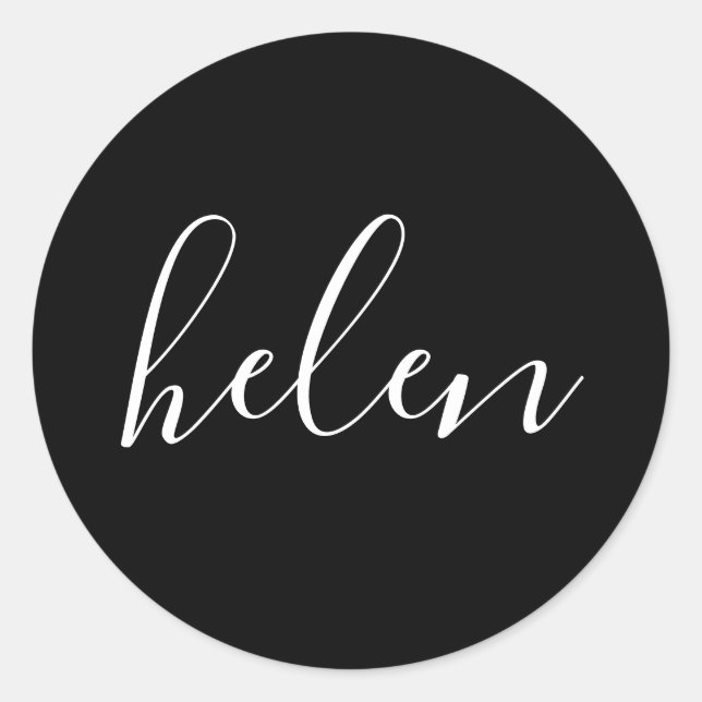 Script Name Personalisiert Black Elegant Runder Aufkleber (Vorderseite)