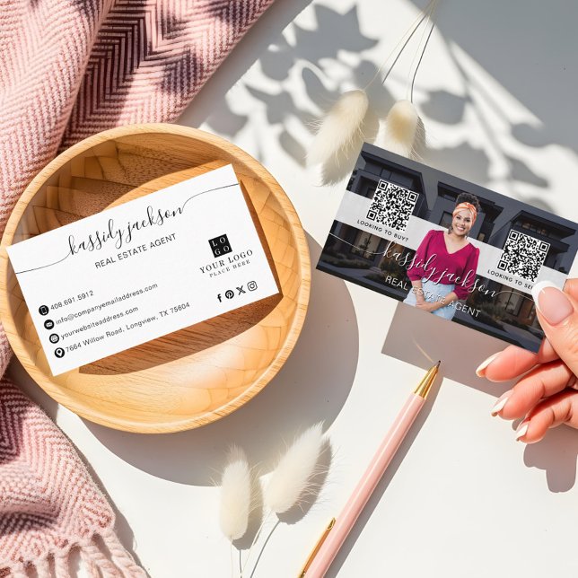 Script Name Real Anwesen Foto Kaufen QR-Code Visitenkarte (Script Name Real Estate Photo Buy Sell QR Code Business Card)