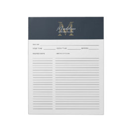 Script Navy Blue Metallic Gold Monogram Recipe Notizblock