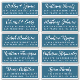 Script Ocean Blue Wedding Guest Address Labels