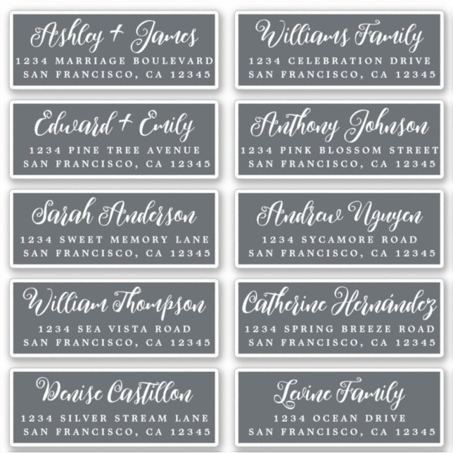 Script Off-Black Wedding Guest Address Labels (Vorderseite)