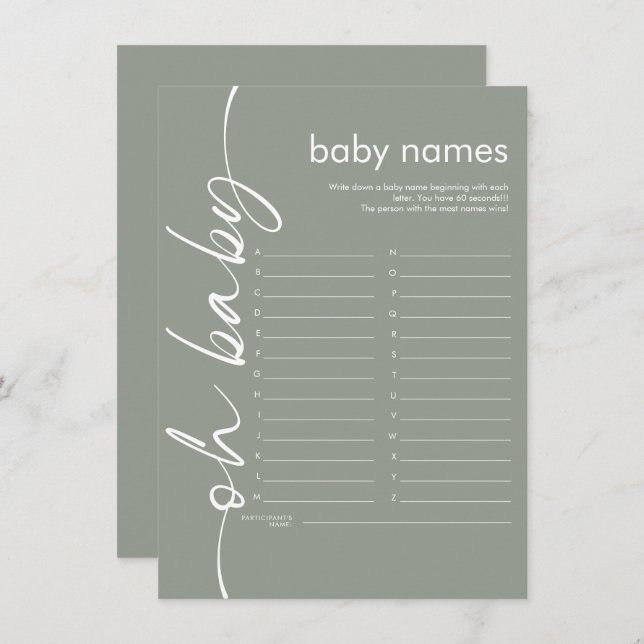 Script Oh Baby Names Jeu de douche Carte de taille (Devant / Derrière)