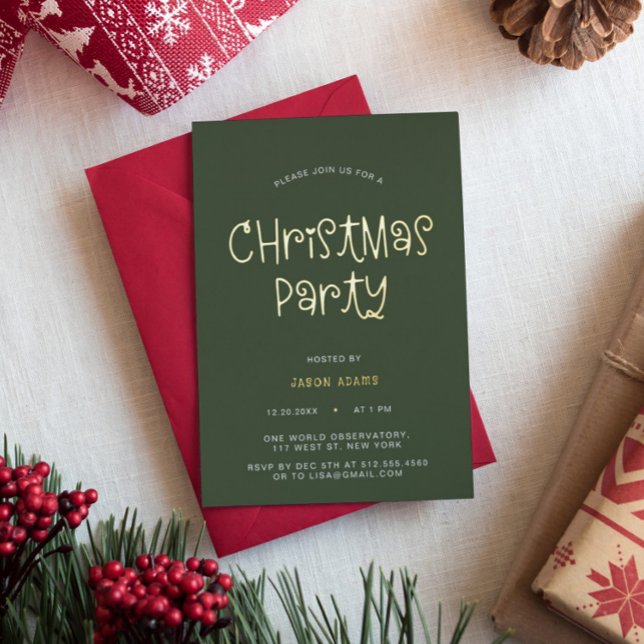 Script Olive Green Noël Foil Invitation (Créateur téléchargé)