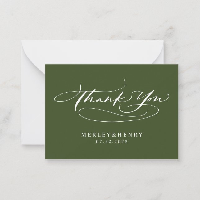 Script Olive Green Wedding Budget Thank You Mitteilungskarte (Vorderseite)