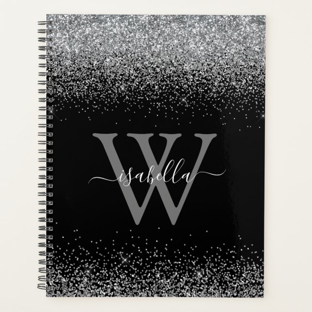Script Pailleté Argent Noir Monogrammé (Devant)