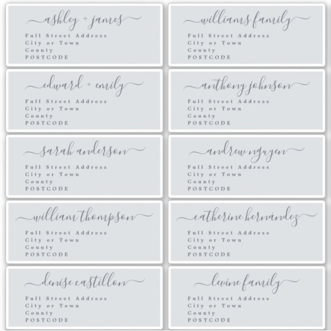 Script Pastel Blue Wedding Guest Address Labels (Vorderseite)