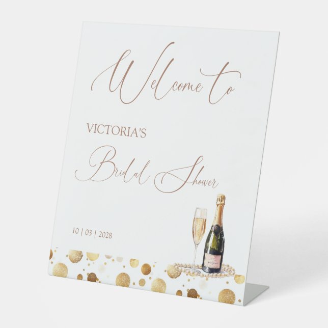 Script Pearls & Prosecco Brautparty Willkommen Sockelschild (Vorderseite)