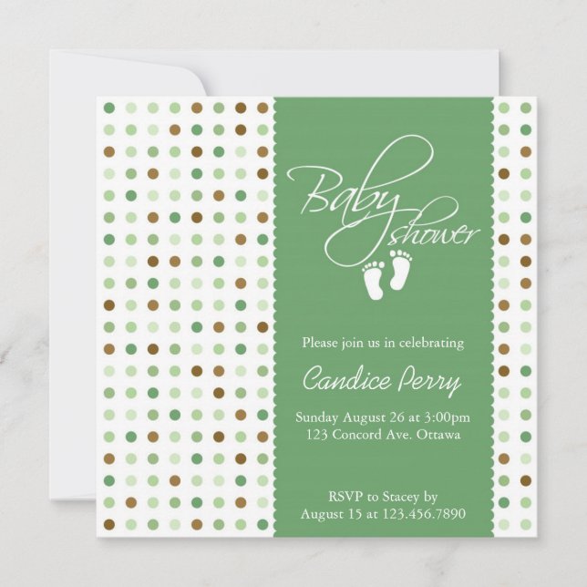 Script Polka Dot Babydusche Einladung (Vorderseite)