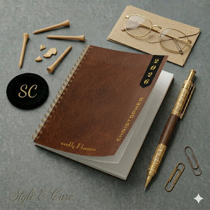 Script professionnel sur motif de cuir brun