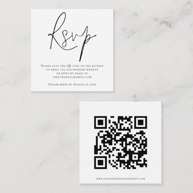 Script QR Code Hochzeiten Schwarz-weißer UAWG Begleitkarte (Vorne/Hinten)