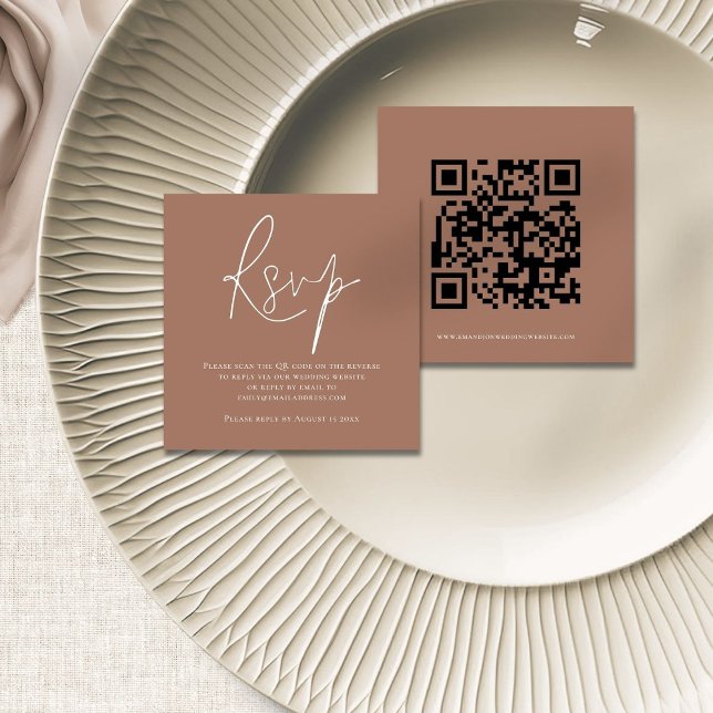 Script QR Code Wedding Brown UAWG Enclosure Begleitkarte (Front and back view)