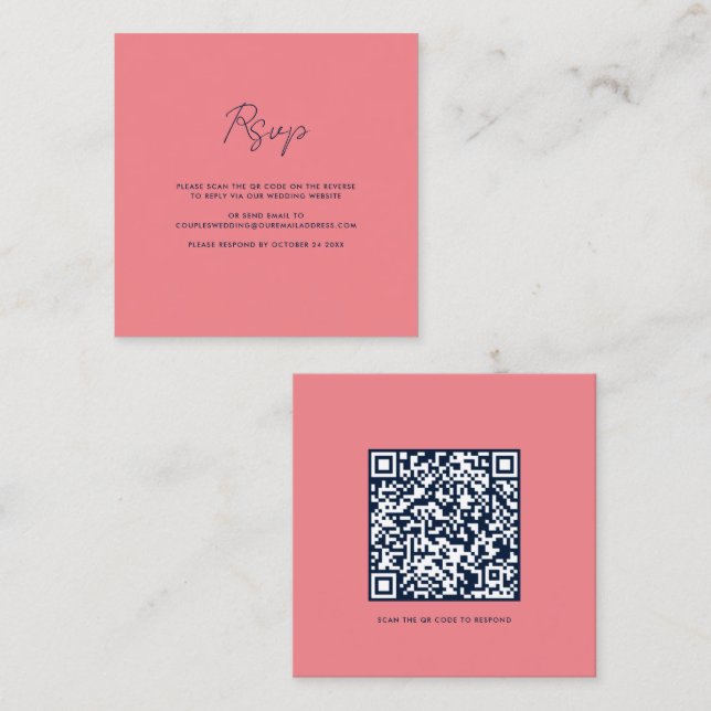 Script QR Code Wedding RSVP Quadratische Visitenkarte (Vorne/Hinten)