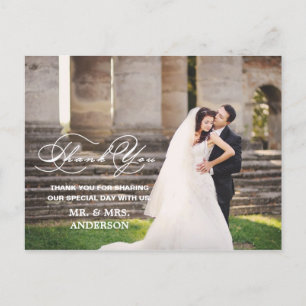 SCRIPT ROMANTIQUE CARTE POSTCARD MERCI MARIAGE