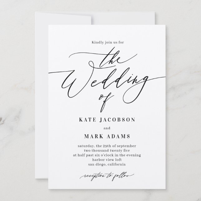 Script romantique Faire-part de mariage de couleur (Devant)