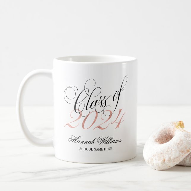 Script Rose Gold Class of 2024 Abschluss Kaffeetasse (Mit Donut)
