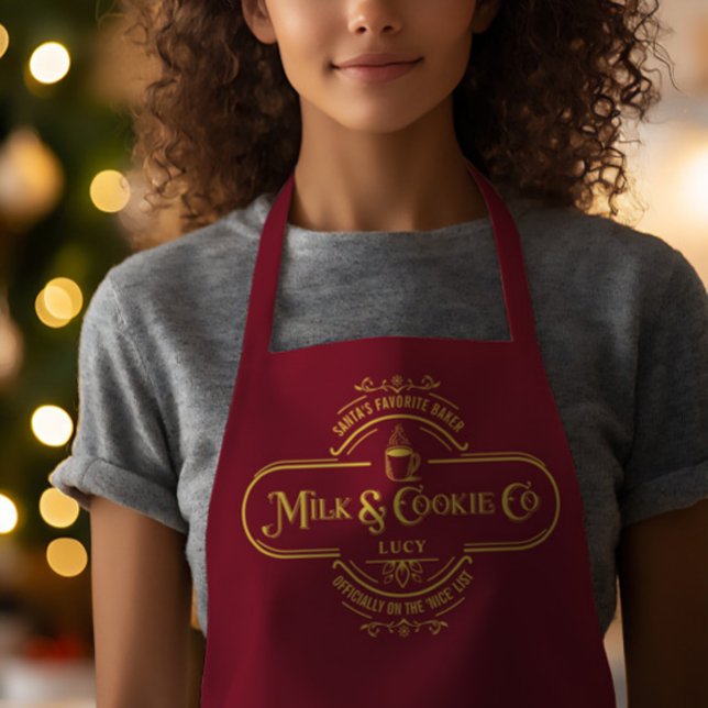 Script rouge personnalisé amusant tablier de Noël (Personalized Red Script Funny Christmas Apron)